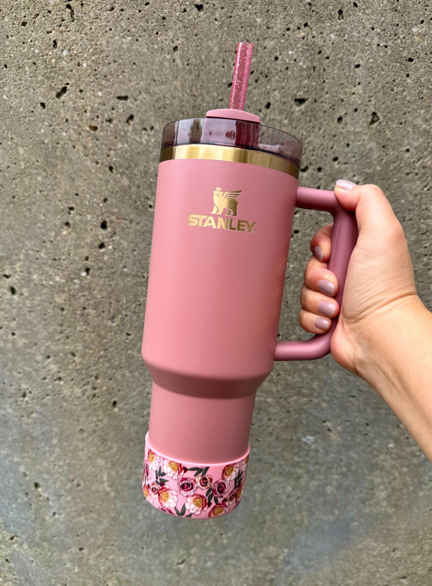 Blushing Birthday Blooms Limited Edition Set - Silicone Stanley Tumbler Boot and Sparkly Straw 20-40oz