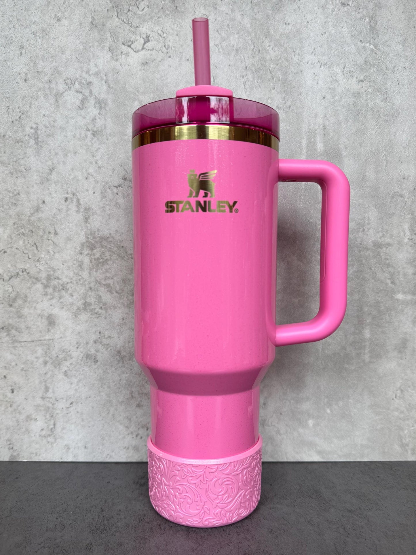 The Baroque Collection - Peony Pink Shimmer - Silicone Stanley Tumbler Boot 20-40oz