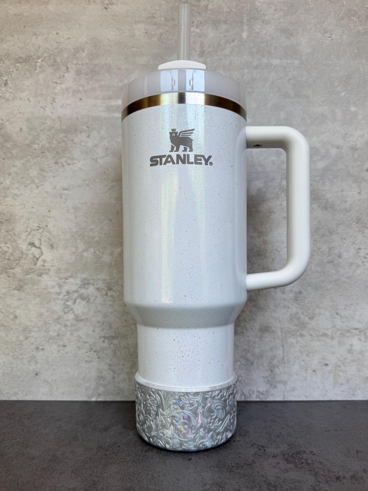 The Baroque Collection - Iridescent Silver Metallic - Silicone Stanley Tumbler Boot 20-40oz