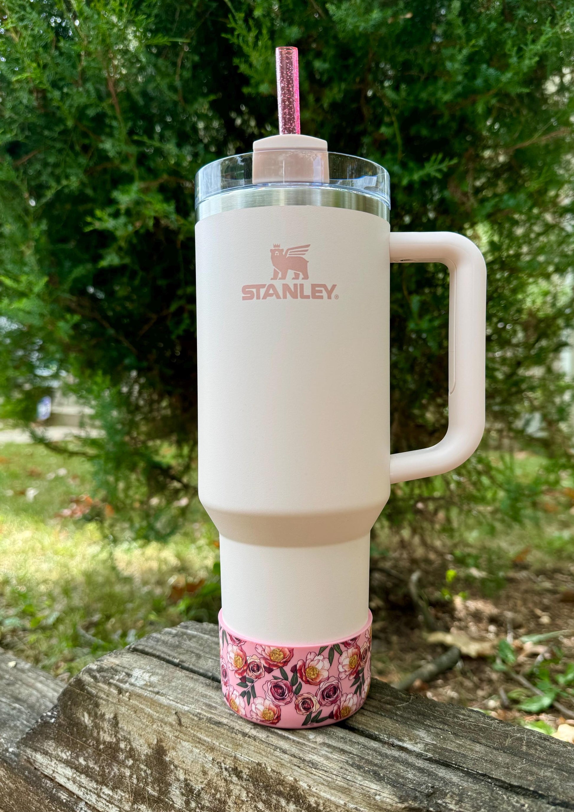 Blushing Birthday Blooms Limited Edition Set - Silicone Stanley Tumbler Boot and Sparkly Straw 20-40oz