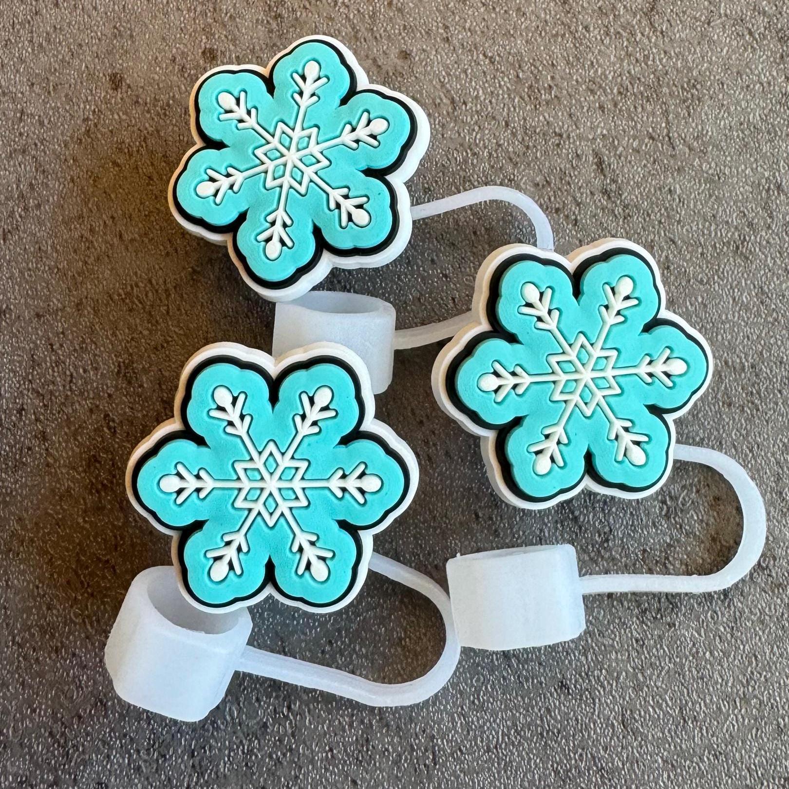 Fancy Turquoise Snowflake 10mm Straw Topper