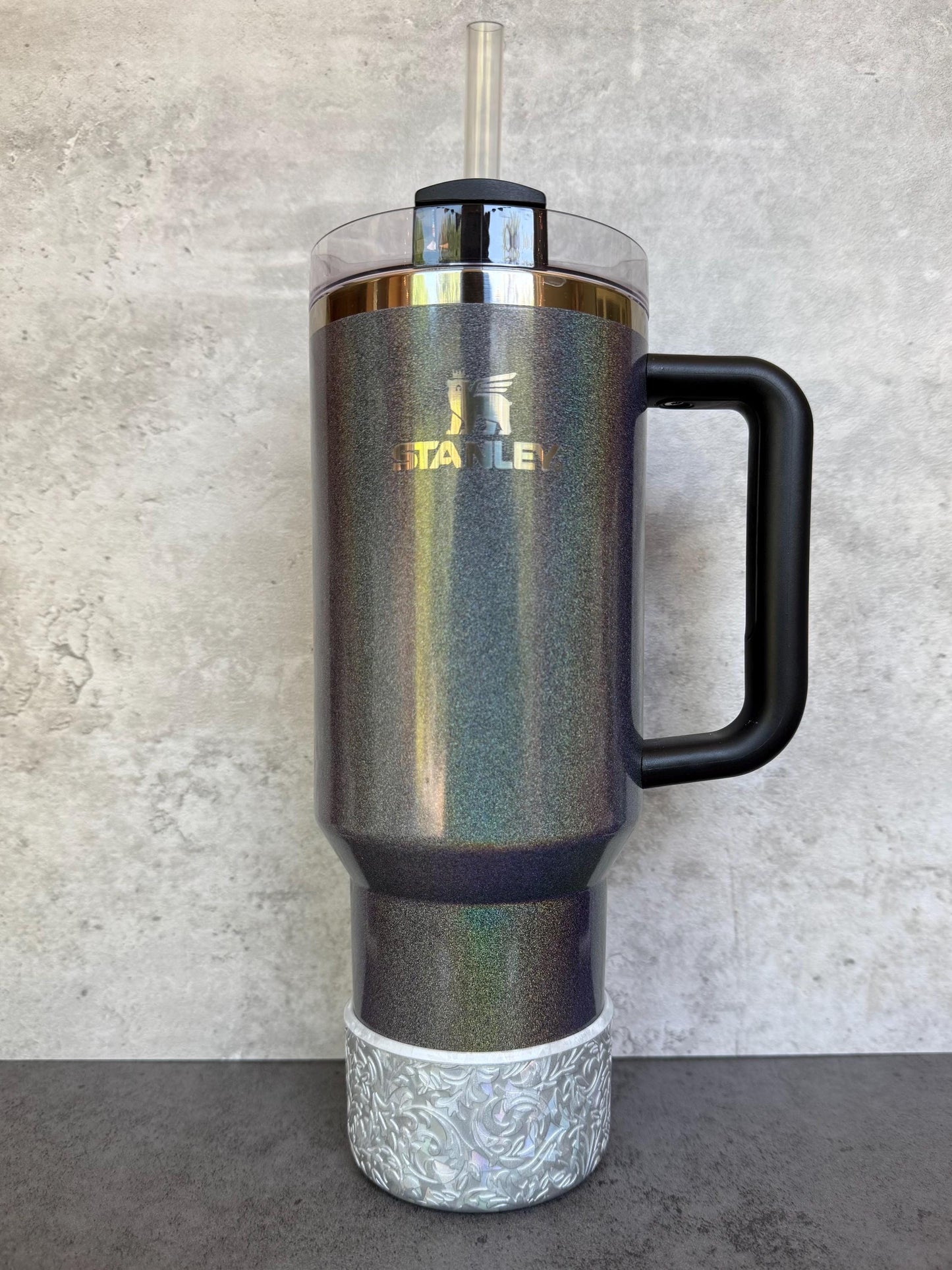 The Baroque Collection - Iridescent Silver Metallic - Silicone Stanley Tumbler Boot 20-40oz