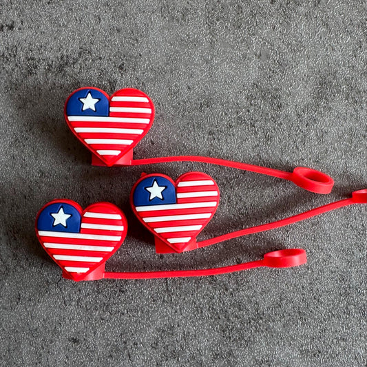American Flag Heart 10mm Straw Topper